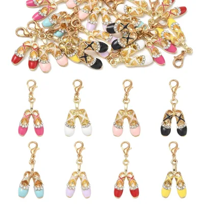 Custom Enamel Ballet Shoe Charms Rhinestone Gold Plated Dance Shoe Pendant Bracelet Keychain Wholesale Ballet Dance Accessories