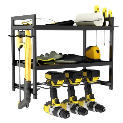 Wholesale Metal Multifunctional 3 Layer With Hooks Garage Storage Rack Wall Mounted Workshop Tool Manager Storage Rack