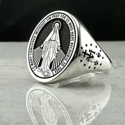 Retro Virgin Mary Wide Band Ring, Fashionable and Unique Women's Ring Gift