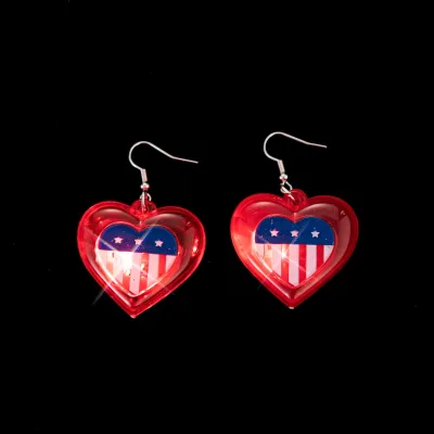 Party Decoration Valentine's Day Custom Led Light up Heart Necklace Glowing Heart Earrings with USA Flag