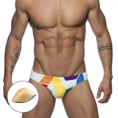 Men's Swimwear Quick Dry Removable Padded Triangle Bikini Briefs Leopard Print Swimming Shorts Trunks
