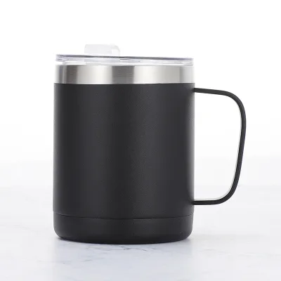 High Quality 304 Stainless Steel Double Wall 12oz Travel Tumbler Insulated Ceramic Coffee Mug Handle 17oz for Camping Warmth