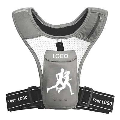Custom Gym Jogging Lightweight Breathable Adjustable Waistband Reflective Strip Running Phone Holder Vest for Men Women