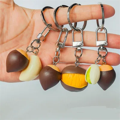 new Funny Keychain Chestnut Pistachio Pendant Design Keychain for Beach Lovers Summer Holiday Accessory Unique Resin Nut Gift