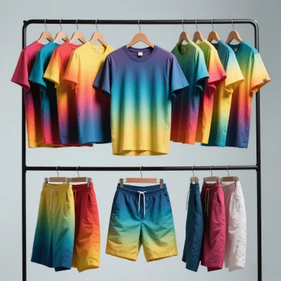 Custom Wholesale Top Sale Summer Casual Short Sleeve T-Shirt Shorts Outfits Jogging Gradient Two Piece Men Summer Short Sets