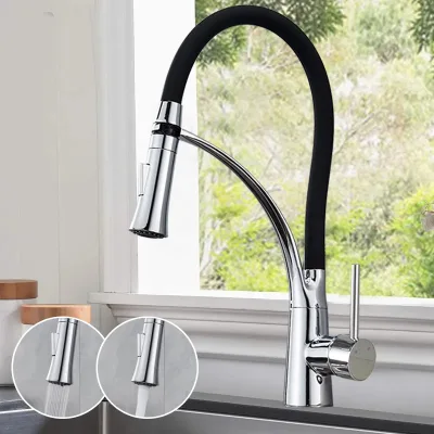 Black/Nickel/Chrome Rubber Kitchen Faucets 360 Degree Rotation Sink Faucet Pull Down Stream Sprayer Hot Cold Water Mixer Tap
