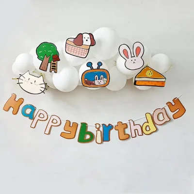 Animal Theme Birthday Pull Flags for Kids' Parties Featuring Rabbit Kitten Dog Paper Novelties