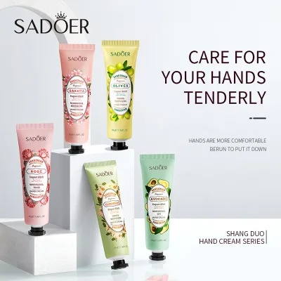 Wholesale Top Sell SADOER 30g Fruity Fragrance Nicotinamide Nourishing Whitening Moisturizing Anti-cracking Hand Cream 10Flavors