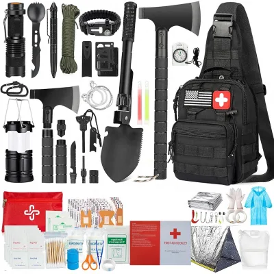 Survival Kit Gifts Christmas Men Women 251pcs Emergency Gear First Aid Kit Crossbody Bag Camping Earthquake Hiking Outdoor Metal
