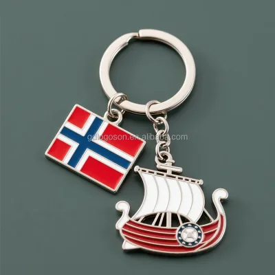 Good Quality Norway Flag Map Style Pendant Tourist Souvenirs Norways Keychains Nodic Viking Ship Metal Enamel Keyrings