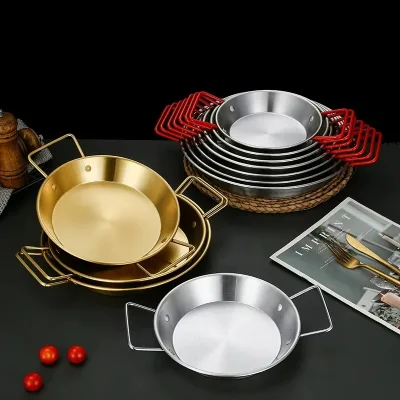 Chenfan Spanish Stainless Steel Paella Pan Seafood Frying Pan with Double Handle Kitchen Restaurant Various Sizes Frying Pan