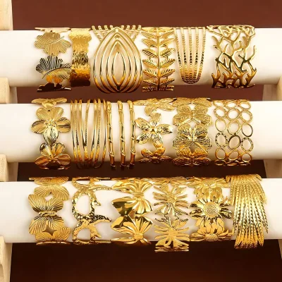 Wide Stainless Steel Women Hammered Irregular Bowknot Flowers Chunky Open Bracelet Trendy Animal Butterfly Cuff Bangle Jewelry