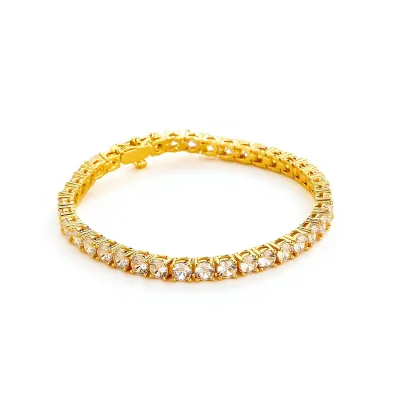 European American for New Style Toggle-Clasp Tennis Chain 4mm Single-Row Zircon-Inlaid Gold Plated Hip Hop Unisex Bracelet
