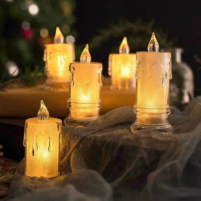 Wholesale Transparent Crystal LED Pillar Candle with Base 3D Flickering Flameless Light for Wedding Home Decor