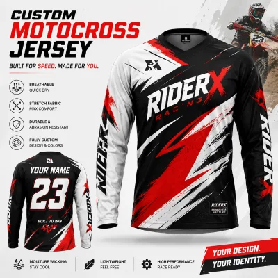 Custom Motocross Jersey Men's Long Sleeve V Neck Full Sublimation Dirt Bike Racing Shirt Personalized Name Number Teamwear
