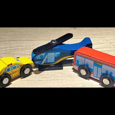 3 Piece Set for Car Toy Helicopter Wooden Transportation Vehicles Water-Based Paint Smooth Inertia Sliding Early Years Babies
