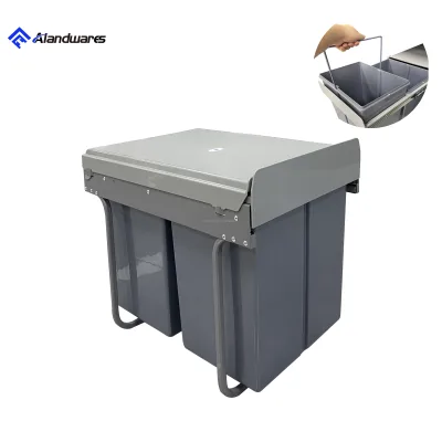 Alandwares Modern Custom Built-In Kitchen Storage Double Trash Bin Telescopic Rails Convenient Drawer Baskets Stainless