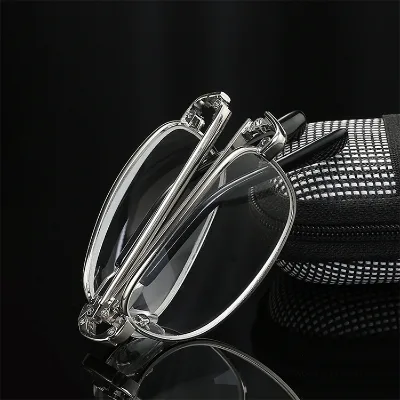Wholesale Portable Glass Alloy Frame Foldaway Folding Reading Glasses with Case Cleaning Cloth Diopter +1.0 1.5 2.0 2.5 4.0