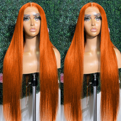 Wholesale Virgin Human Hair Color Lace Frontal Wig Colored Wigs Human Hair Straight Wave Burnt HD Lace Front Orange Ginger Wigs