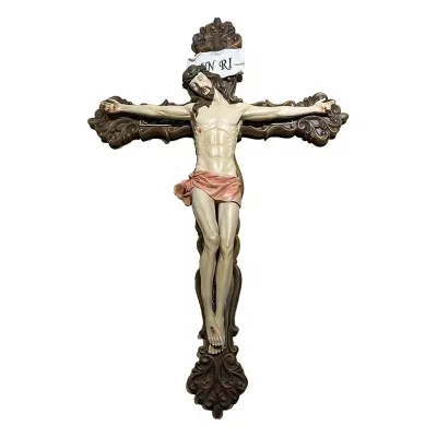 Resin Hanging Wall Jesus on the Cross Figure Religious Custom Crucifix Statue