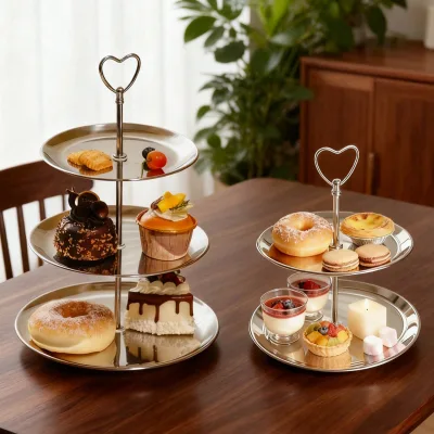 Stainless Steel Durable 3-Tier Cake Stand Party Wedding Dessert Tower Oven Safe Round Pastry Display Rack for Cafe Home