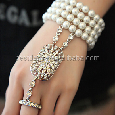 BestDance Design Wedding Gatsby Jewelry Bracelet Imitation Pearl Bracelet With Ring