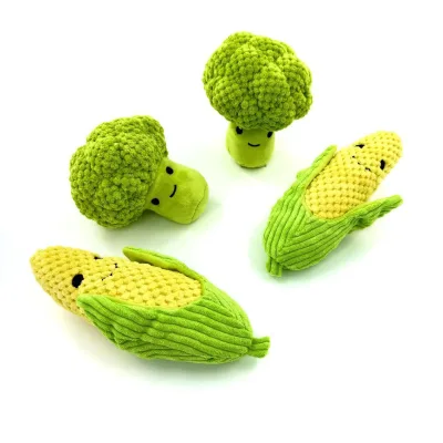 Pet Toy Interactive Plush Corn & Broccoli Chew Dog Toy with Crinkle Sound Cute Boredom Buster & Training Reward