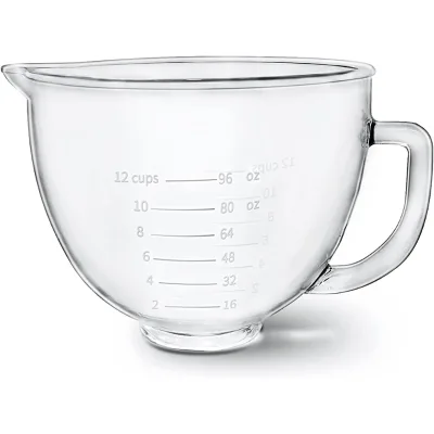 Glass Bowl 5KSM125 For  4.5/5 QT Tilt-Head Stand Mixer with Measurement Markings Suitable for Microwave and Refrigerator