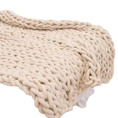 Wool Material Travel Chunky Cable Throw Knit Weighted Winter Blanket