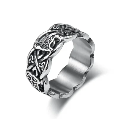 Retro Nordic Style Celtic Wolf Eternal Knot Stainless Steel Ring Tarnish Free Viking Celtic Pattern Men's Ring