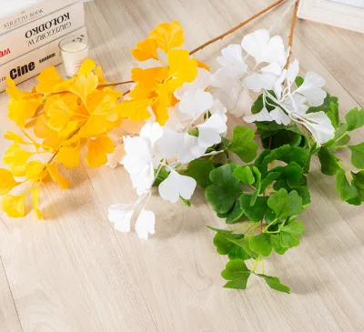 Artificial Single Ginkgo Leaf Wholesale Home Hotel Floor Decoration Flower Tree Flower Leaves Pastoral Style Ginkgo