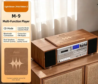 Light Brown with a Print Classic CD Player Turntable System Support 7 10 12 Inch Disc Belt Driven Record Machine for Office