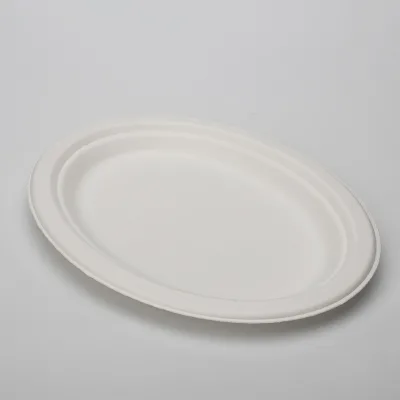PFAS Free Disposable Eco-friendly Biodegradable Sugarcane Bagasse Pulp Oval Plates