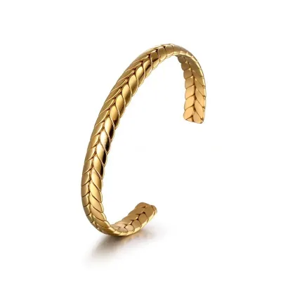 18K Gold Fashion Bracelet Open Cuff Wheat Ear Pattern Men Women Girls' Golden Wheat Chain Bangles Presentable Personality Style