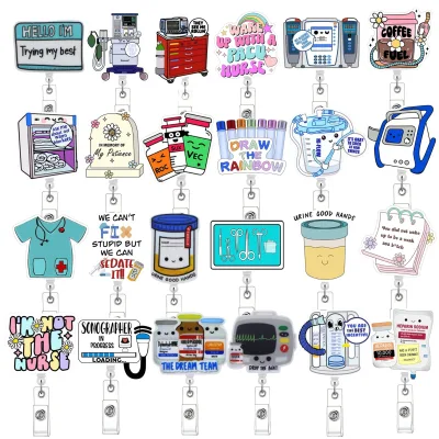 Customized Plastic Glitter Badge Reel Clip for Healthcare Nurses Doctors Medical Field Uniform Accessories Badge Holder Gift