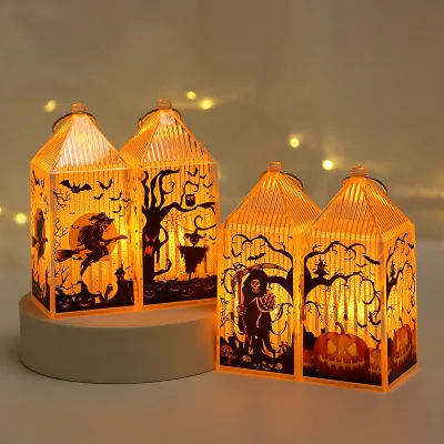 Halloween LED Candle Lights Vintage Crystal Lantern Lamp Hanging Wind Lantern Party Supplies Decor Accessories