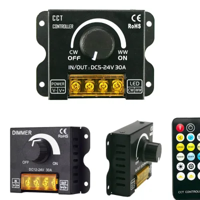 LED PWM Dimmer Rotary 12-24V 30A High Power Black Steel Case Push Dim Constant Voltage 24V 12V LED Strip Light Knob Dimmer