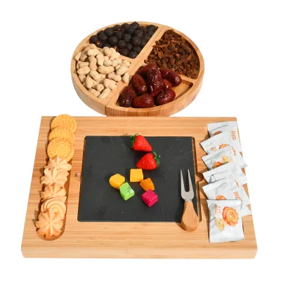Bamboo Cheese Board Set Charcuterie Boards With Merge or Split Fruit Bowl Meat and Cheese Tray Wood Serving Board