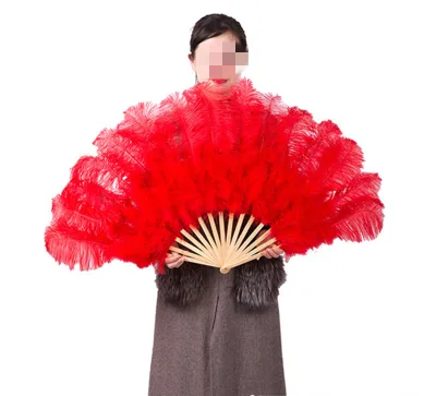 Retail Factory Price  Economy Burlesque Middle Size Ostrich Feather Wooden Hand Fan