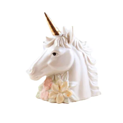Vintage Iridescent Pastel Ceramic unicorn Figurine with Gold Horn White Horse Figurine