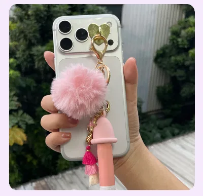 Round Silicone Lip Gloss Protective Cap Keychain Clip on Lipstick Cover for Bag Key Ring