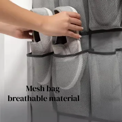 24-Pocket Strong Over-Door Shoe Organizer with Large Breathable Mesh Hooks Hanging Behind Closet Cabinet Rack for Storage