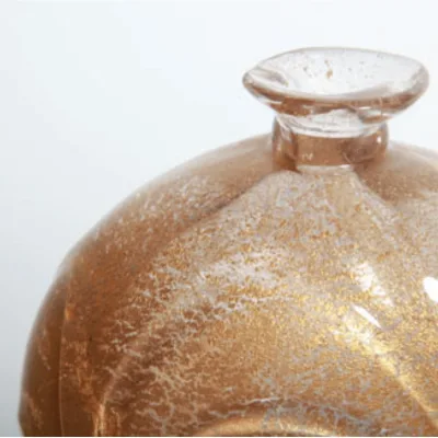 Luxury Spherical Hand-Blown Champagne Gold Glass Vase Sand Gold Relief Petal Texture Reed Diffuser Centerpiece for Home Decor
