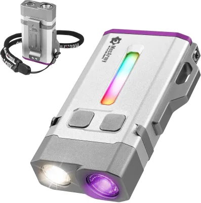 MecArmy SGN8 365nm UV Keychain Flashlight, EDC Blacklight Flashlights, Dual Beam + Side Light, Magnetic Base, Pocket Clip