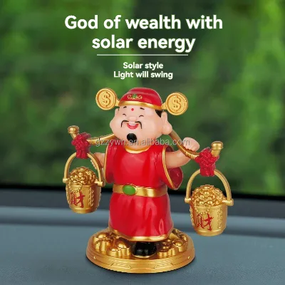 Solar Powered ABS Plastic Automatic Swing God of Wealth Ornament, Lucky Fortune Car Dashboard Decor