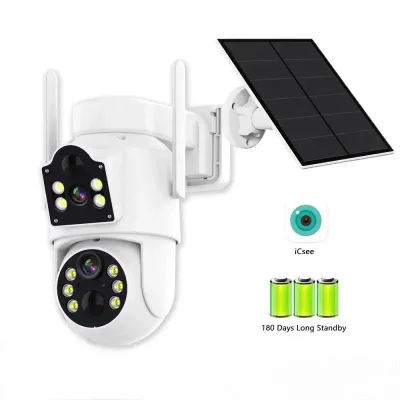 Icsee 4MP Wireless Solar Camera Dual Lens WiFi PTZ Camera Outdoor Built-in 7800mAh Battery Video 2k Icsee Dual Lens Solar Camera