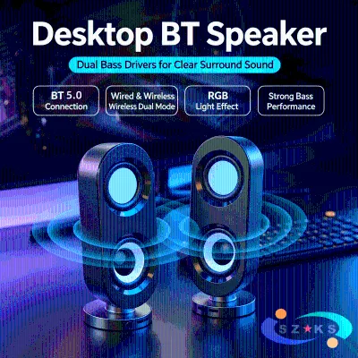 USB Wired BT 5.0 Computer Speaker Heavy Bass Subwoofer 5W Output RGB LED Portable Desktop/Laptop/Notebook Home Use Speaker PC