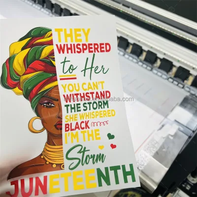Screen Printing Iron-On DTF Heat Transfer Designs Black History Heart with Colors Flag for Juneteenth Freedom Day for T-Shirts