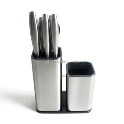Fast Draining Stainless Steel Knife Block Without Knives and Utensils Holder Storage Kitchen Tool Set Rack Stand