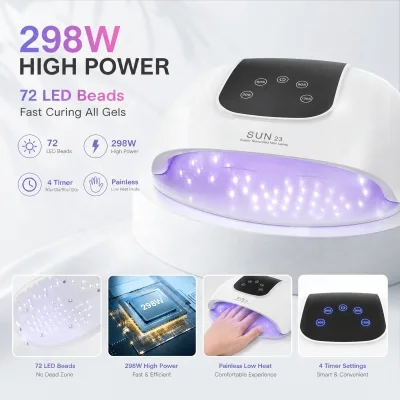 298W Super High Power UV LED Nail Lamp 72 Full Coverage LED Beads Uniform Light No Dead Angle Fast Curing All Gel Nail Dryer